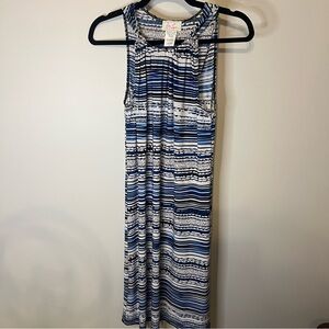 Chic Striped Women’s Midi Dress in Blue and White